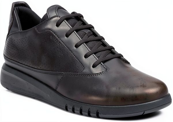 Geox Mens Black Leather Sneakers Casual Comfort U927FA02243-2