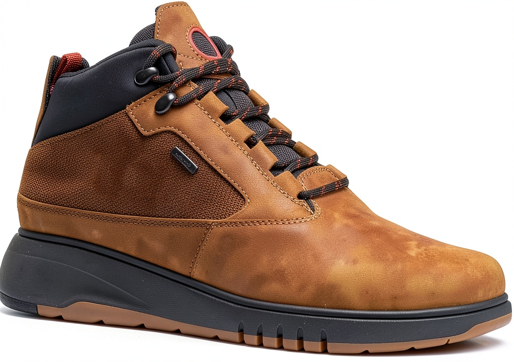 Geox mens boots in Navy color displayed on a wooden surface