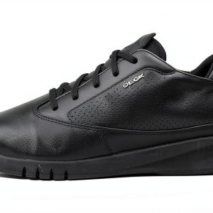 Geox Mens Black Leather Sneakers Casual Comfort U927FA02243-0