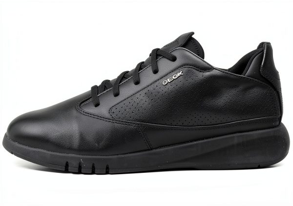 Geox Mens Black Leather Sneakers Casual Comfort U927FA02243-0