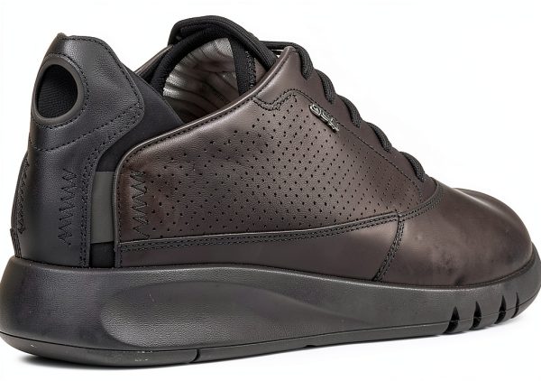 Geox Mens Black Leather Sneakers Casual Comfort U927FA02243-6